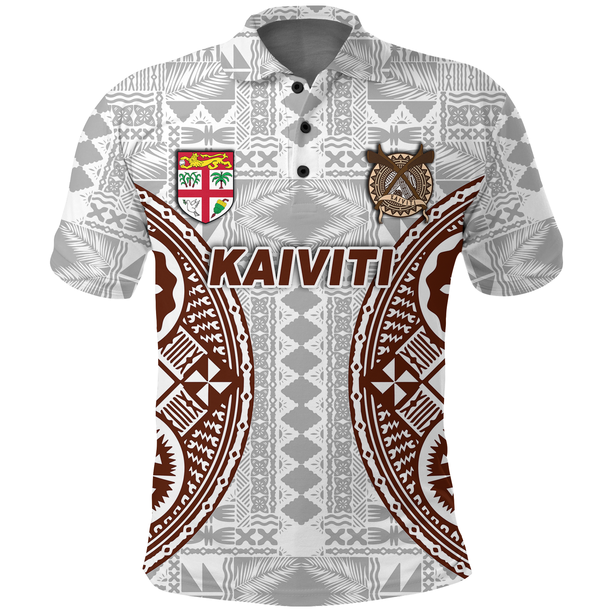 Fiji Kaiviti Tapa Pattern Polo Shirt LT12 Unisex White - Polynesian Pride