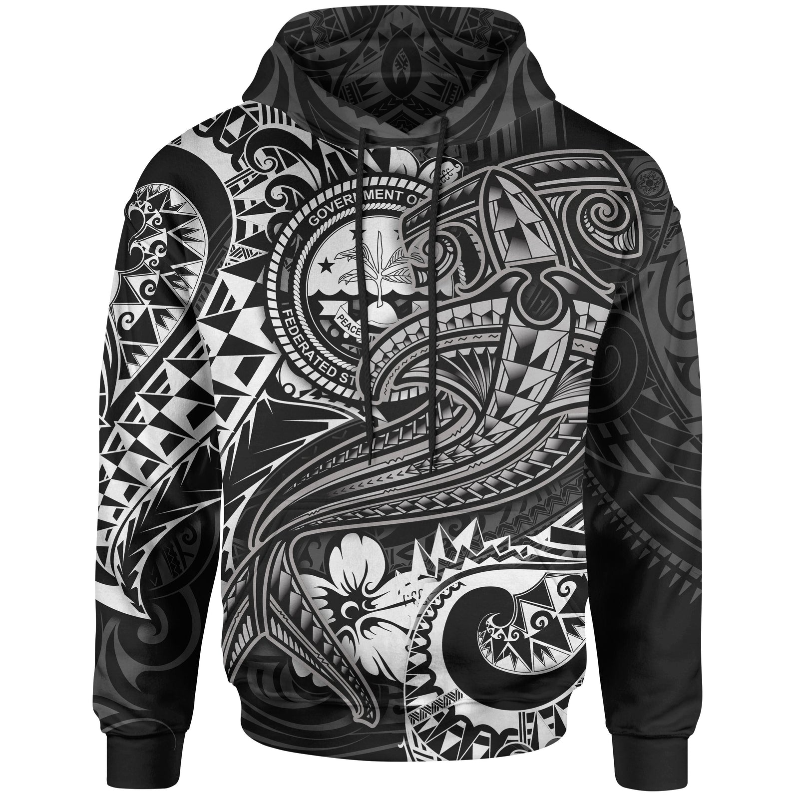 FSM Hoodie White Shark Polynesian Tattoo Unisex White - Polynesian Pride