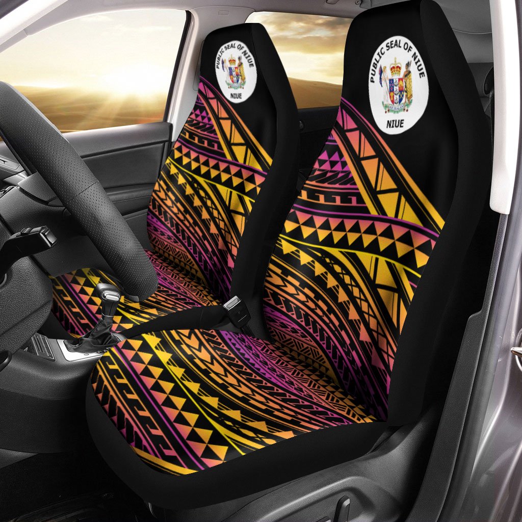 Niue Car Seat Cover - Special Polynesian Ornaments Universal Fit Black - Polynesian Pride