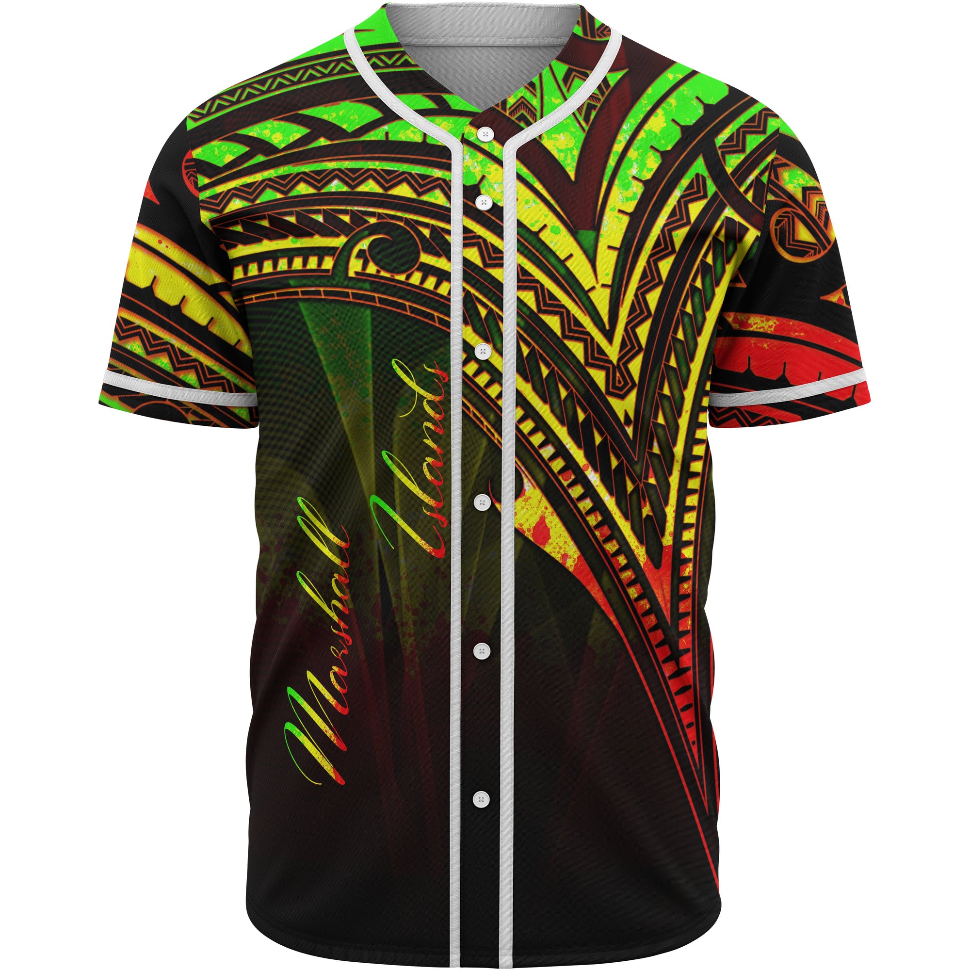 Marshall Islands Baseball Shirt - Reggae Color Cross Style Unisex Black - Polynesian Pride