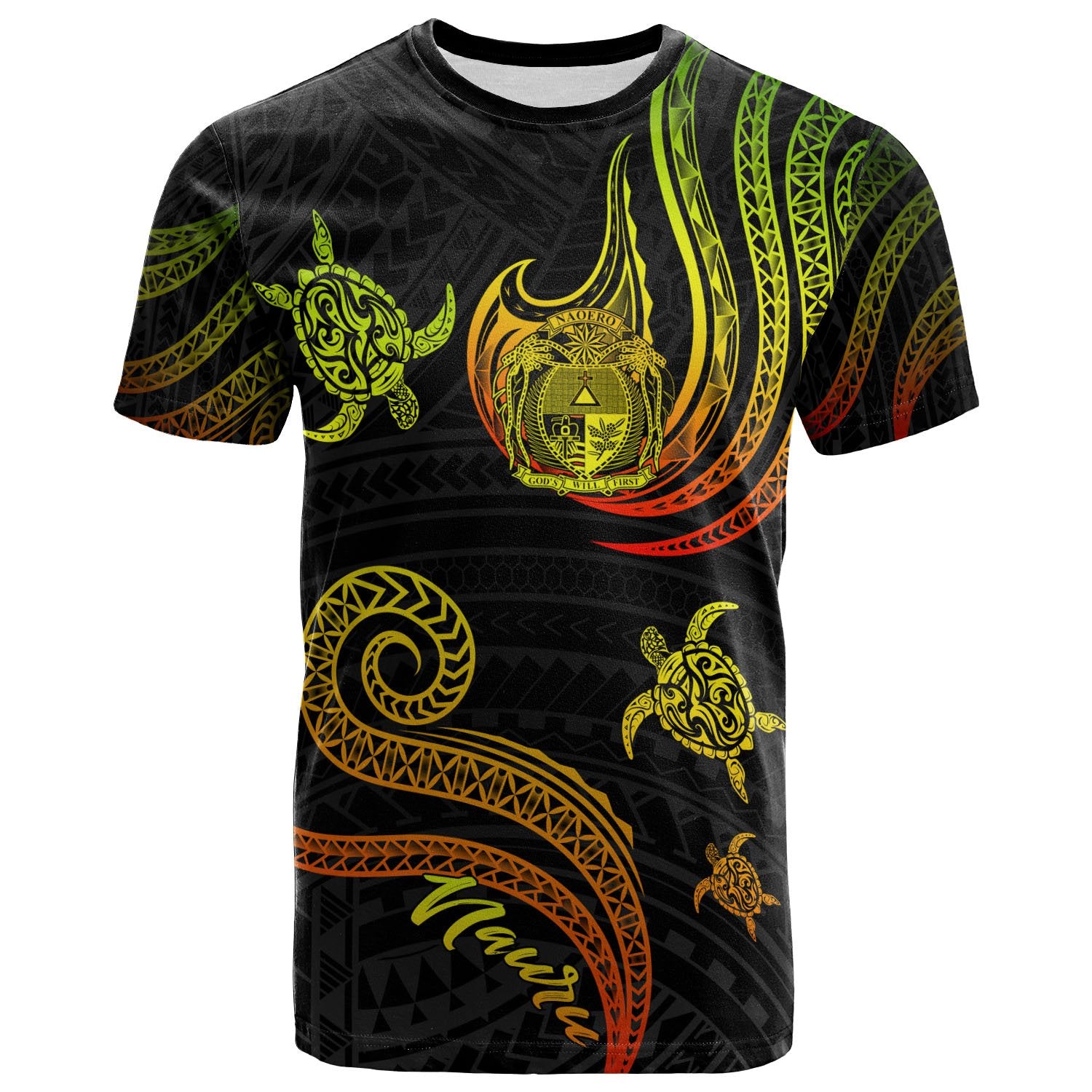 Nauru T Shirt Polynesian Turtle With Pattern Reggae Unisex Art - Polynesian Pride