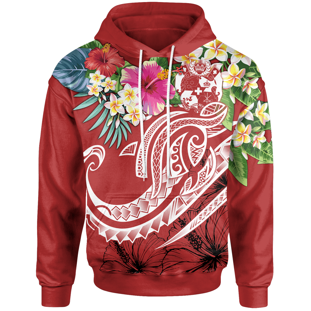 Tonga Polynesian Hoodie Summer Plumeria (Red) Unisex Red - Polynesian Pride