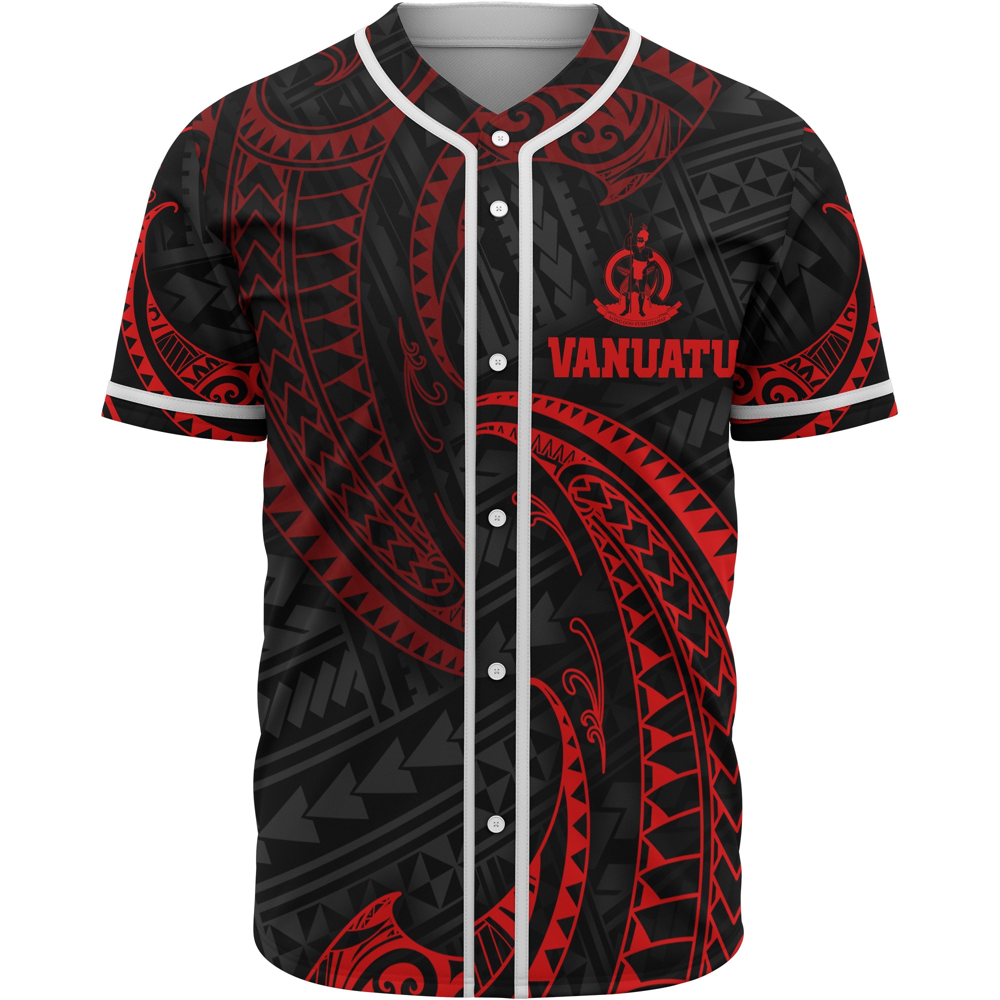 Vanuatu Polynesian Baseball Shirt - Red Tribal Wave Unisex Red - Polynesian Pride