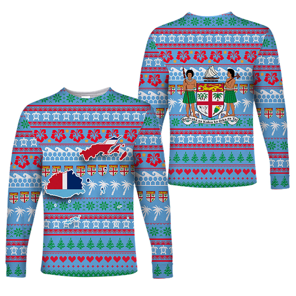 Fiji Christmas Long Sleeve Shirt - Ugly Christmas - LT12 Unisex Blue - Polynesian Pride