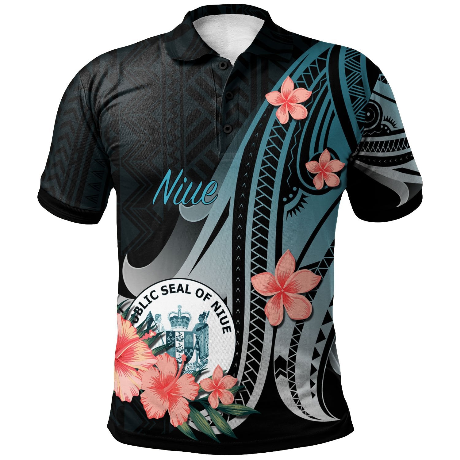 Niue Polo Shirt Turquoise Polynesian Hibiscus Pattern Style Unisex Turquoise - Polynesian Pride