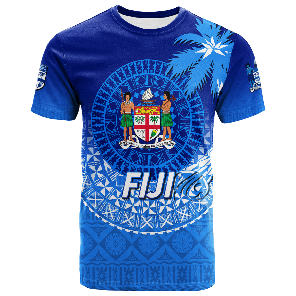 Custom Fiji Tapa Tribal Coconut Tree T Shirt LT12 Unisex Blue - Polynesian Pride
