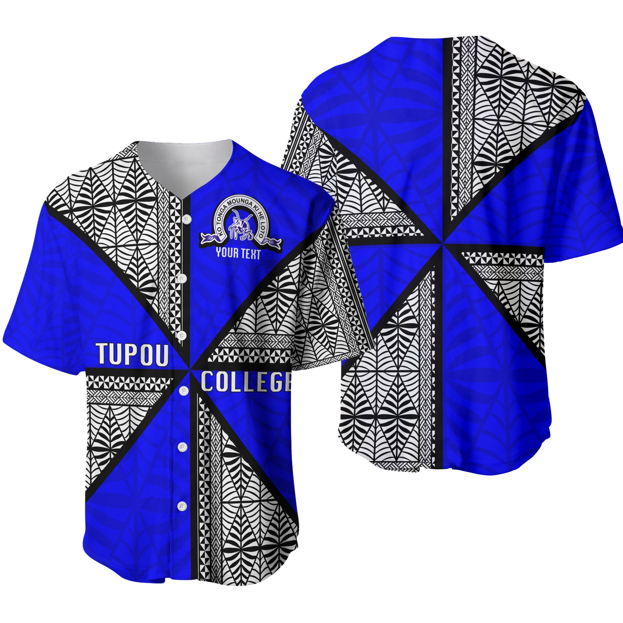 (Custom Personalised) Tonga Tupou College Baseball Jersey - Tongan Patterns - LT20 Blue - Polynesian Pride