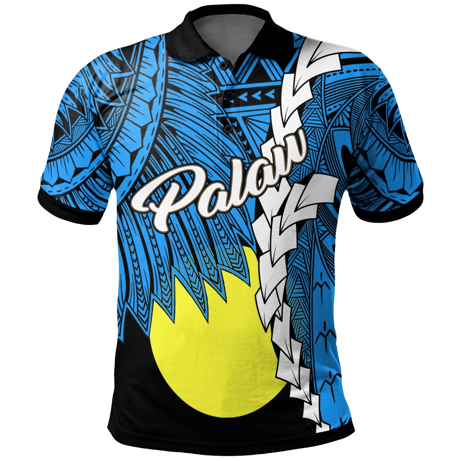 Palau Polynesian Polo Shirt Tribal Wave Tattoo Blue Flag Style Unisex Blue - Polynesian Pride
