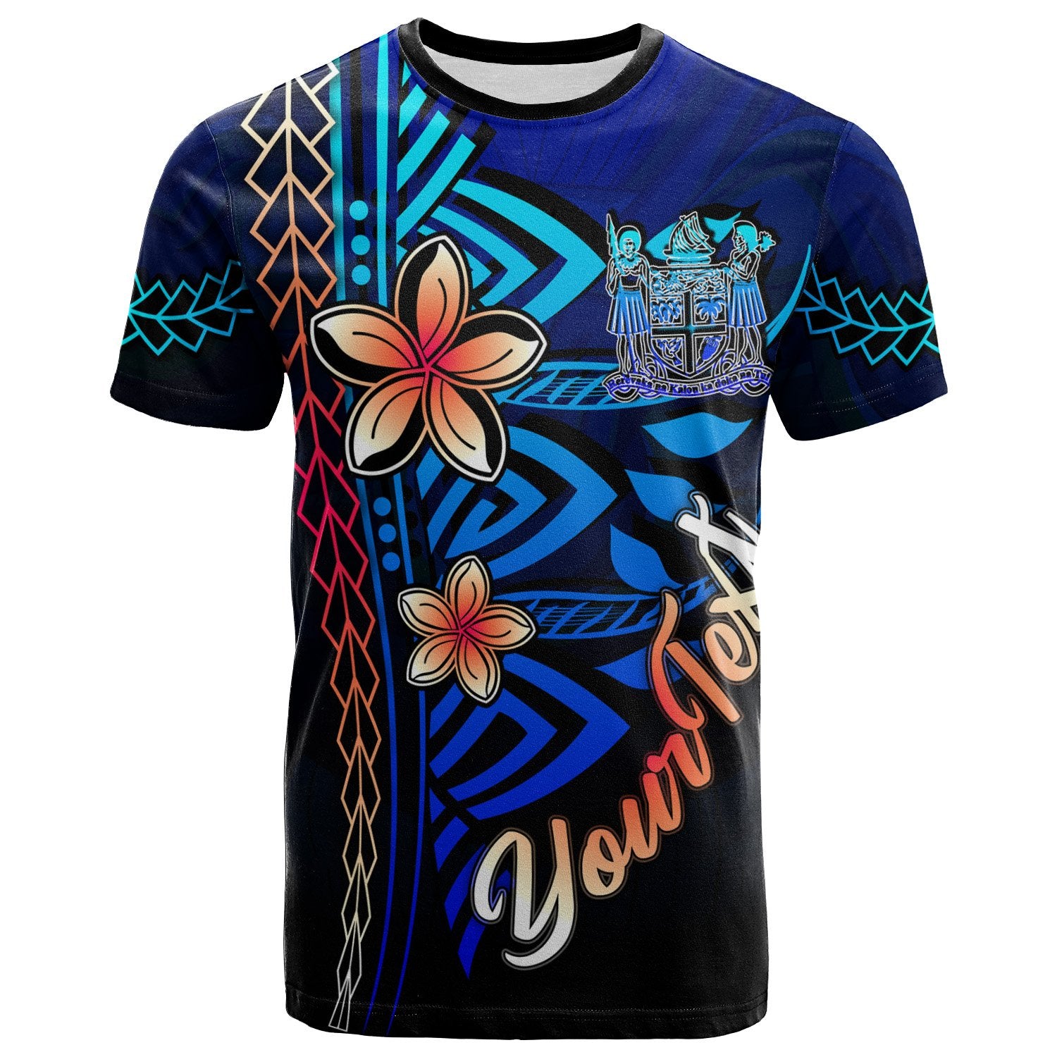 Fiji Custom T Shirt Blue Vintage Tribal Mountain Crest Unisex Blue - Polynesian Pride