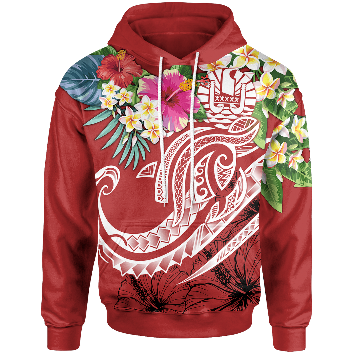 Tahiti Polynesian Hoodie Summer Plumeria (Red) - Polynesian Pride