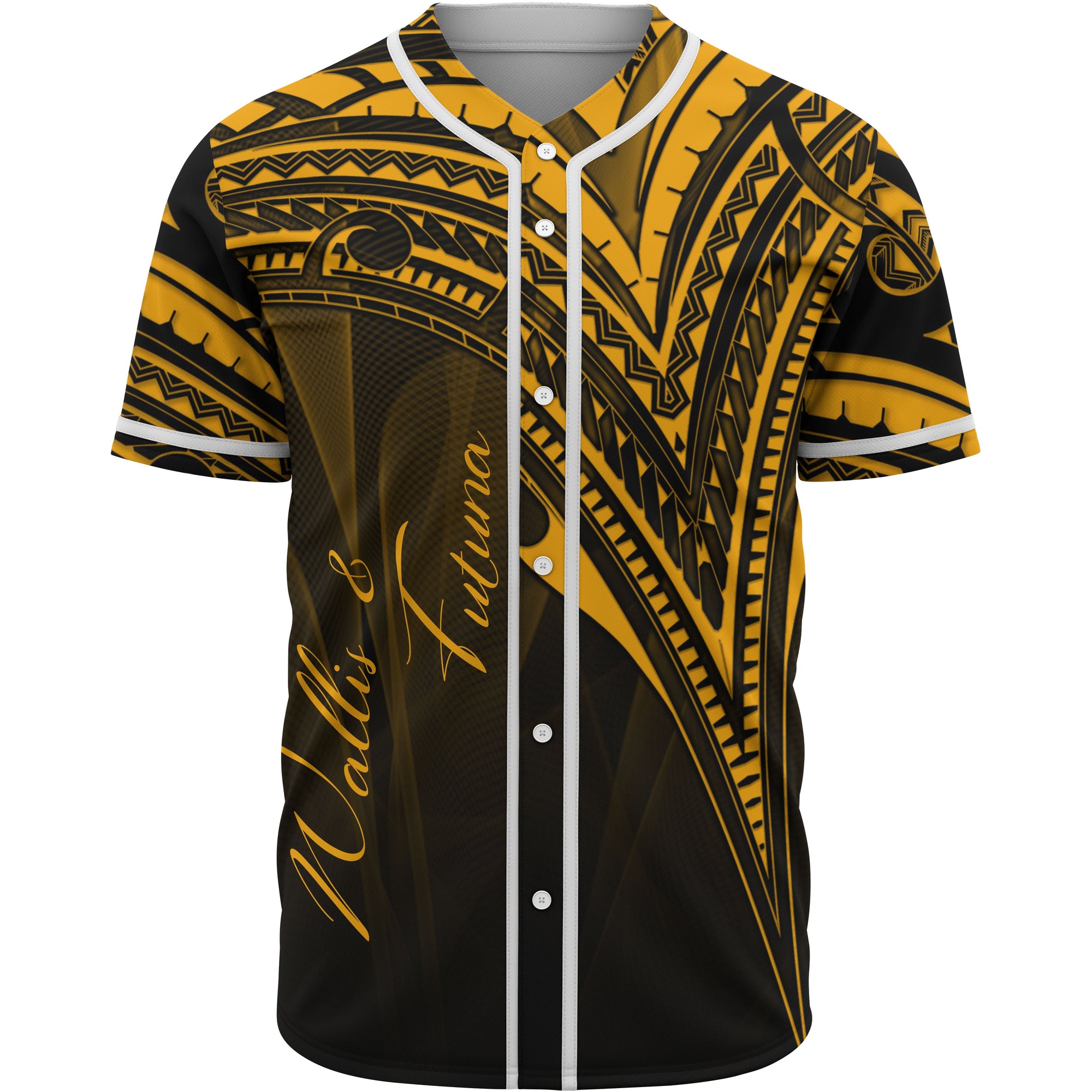 Wallis and Futuna Baseball Shirt - Gold Color Cross Style Unisex Black - Polynesian Pride