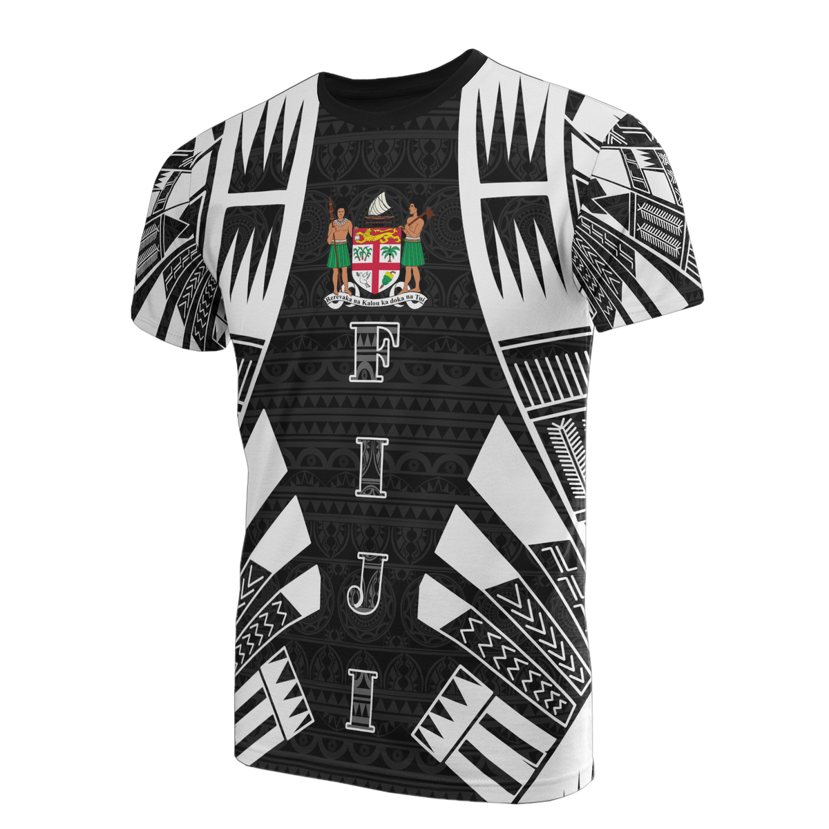 Fiji T Shirt Fijian Coat of Arms Polynesian Tattoo Style Unisex Black - Polynesian Pride
