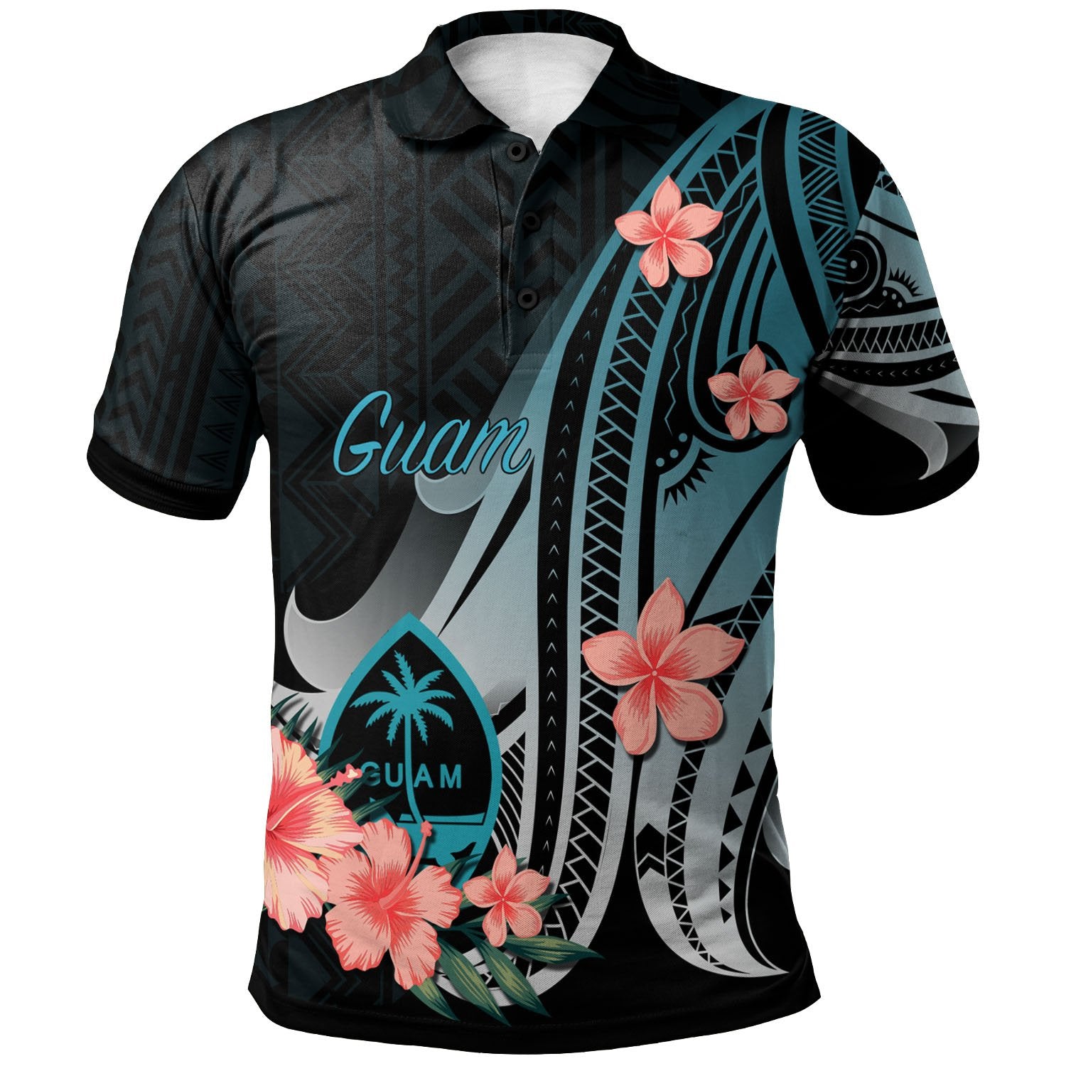 Guam Polo Shirt Turquoise Polynesian Hibiscus Pattern Style Unisex Turquoise - Polynesian Pride
