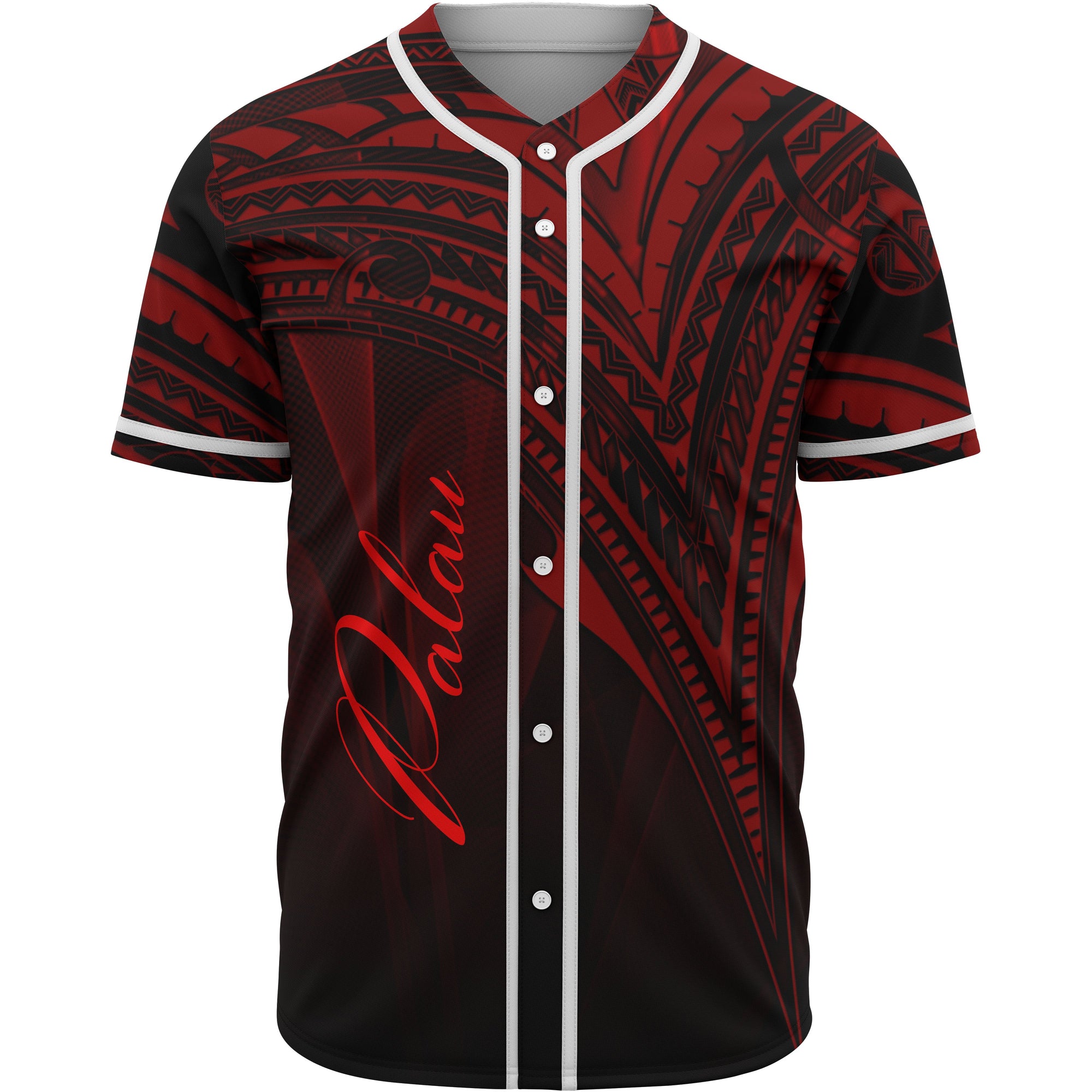 Palau Baseball Shirt - Red Color Cross Style Unisex Black - Polynesian Pride