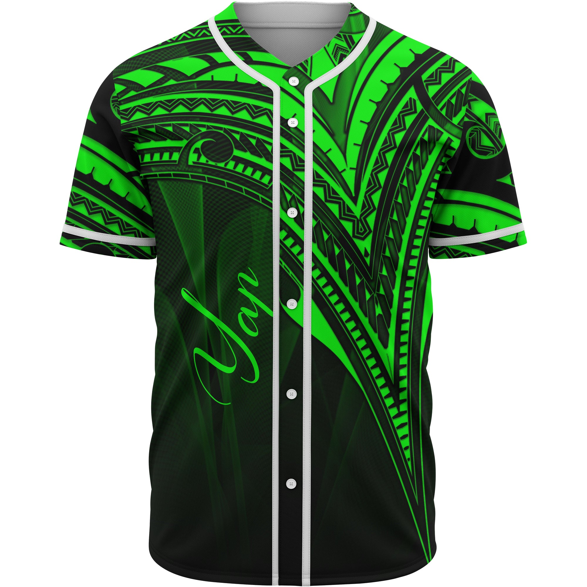 Yap State Baseball Shirt - Green Color Cross Style Unisex Black - Polynesian Pride