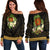 Papua New Guinea Women's Off Shoulder Sweater - Polynesian Gold Patterns Collection Black - Polynesian Pride