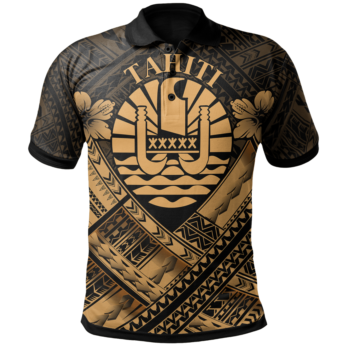 Tahiti Polynesian Polo Shirt Tahiti Gold Seal Camisole Hibiscus Style Unisex Gold - Polynesian Pride