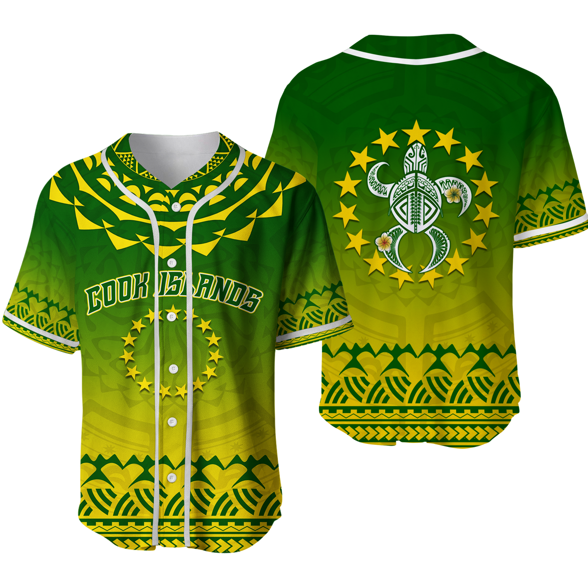 Cook Islands Turtle With Tribal Baseball Jersey - LT12 Green - Polynesian Pride