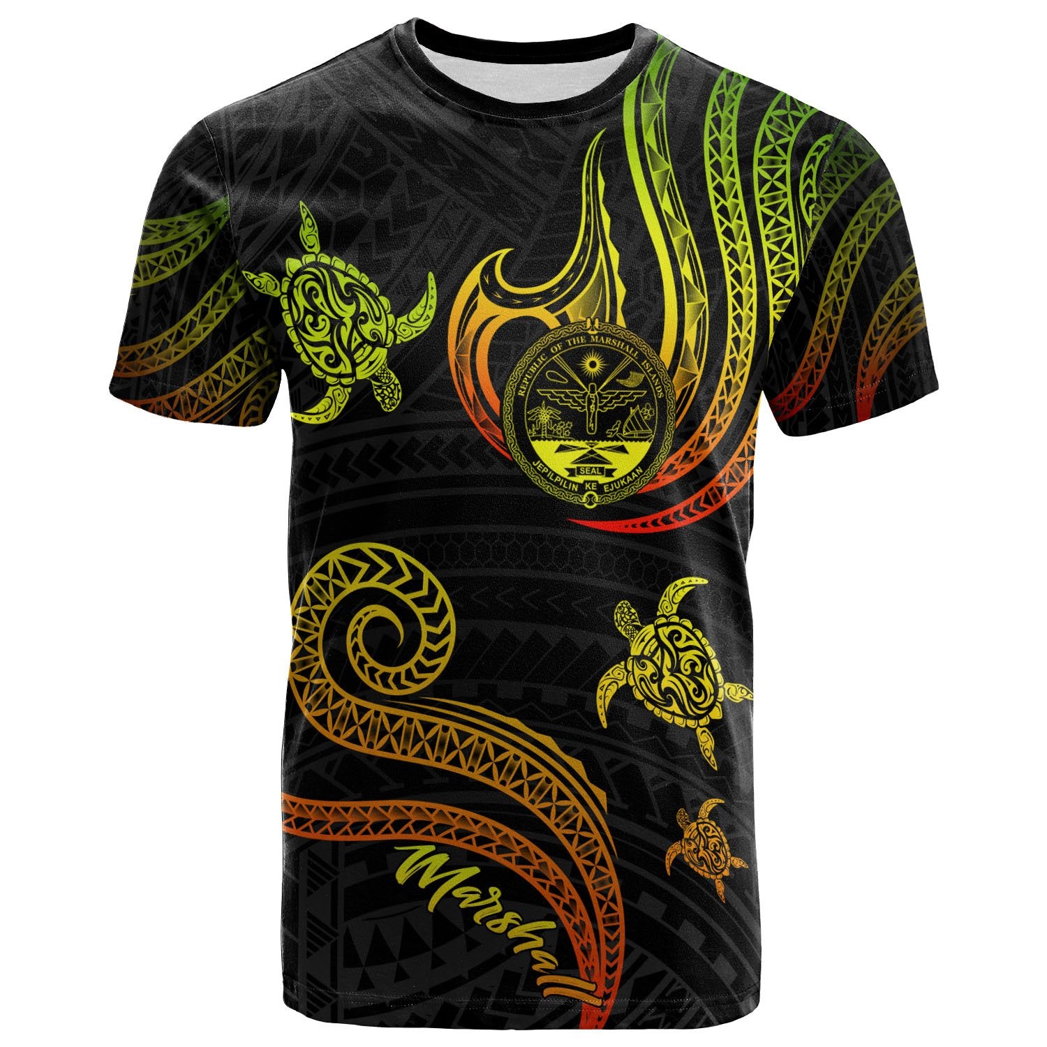 Marshall Islands T Shirt Polynesian Turtle With Pattern Reggae Unisex Art - Polynesian Pride