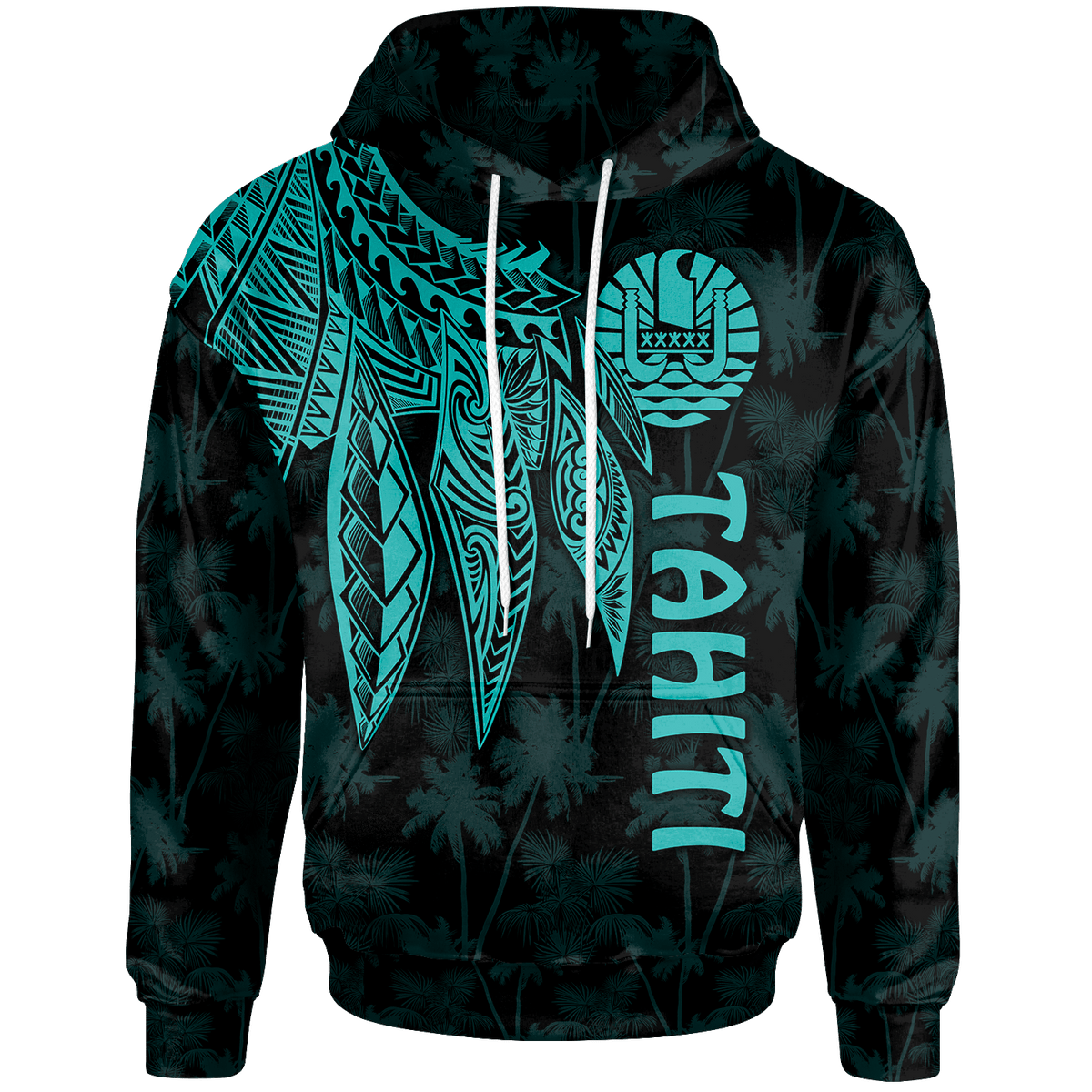 Tahiti Hoodie Polynesian Wings (Turquoise) Unisex Turquoise - Polynesian Pride