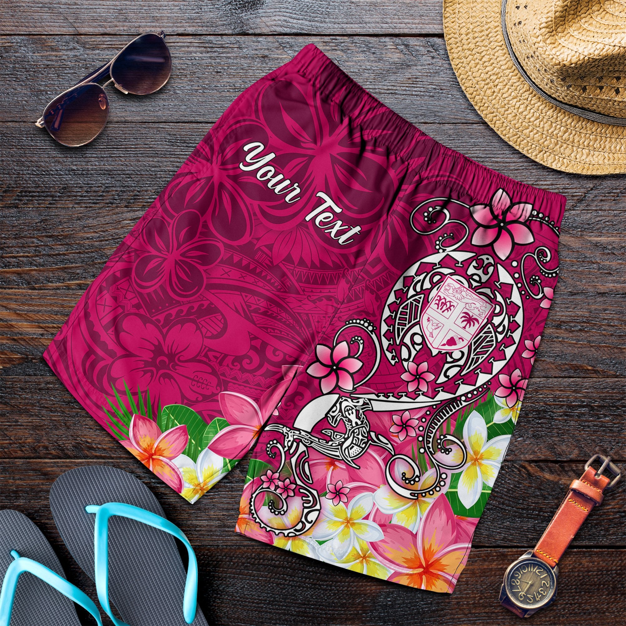 Fiji Custom Personalised Men's Shorts - Turtle Plumeria (Pink) Pink - Polynesian Pride