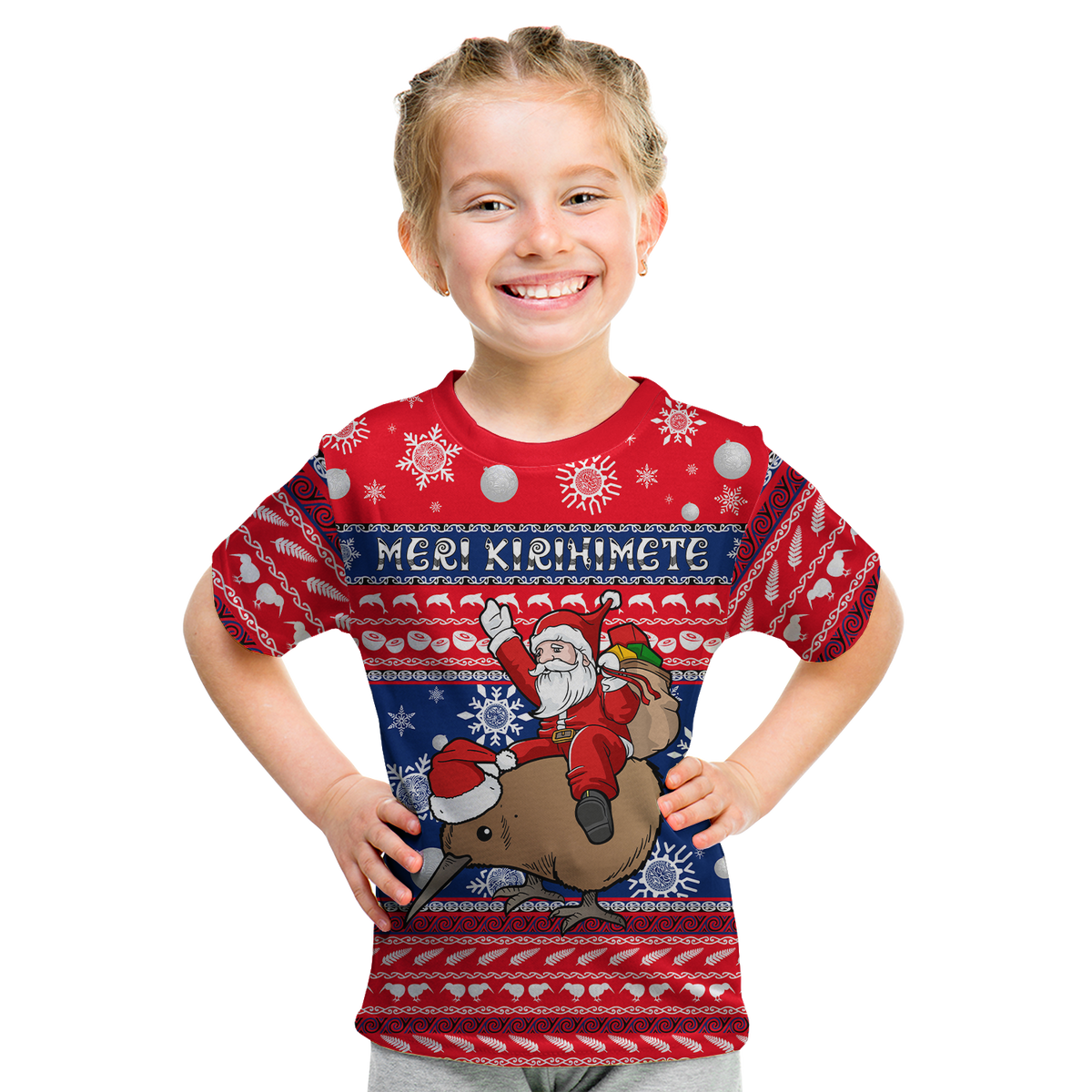 New Zealand Maori Meri Kirihimete T Shirt LT2 Kid RED - Polynesian Pride