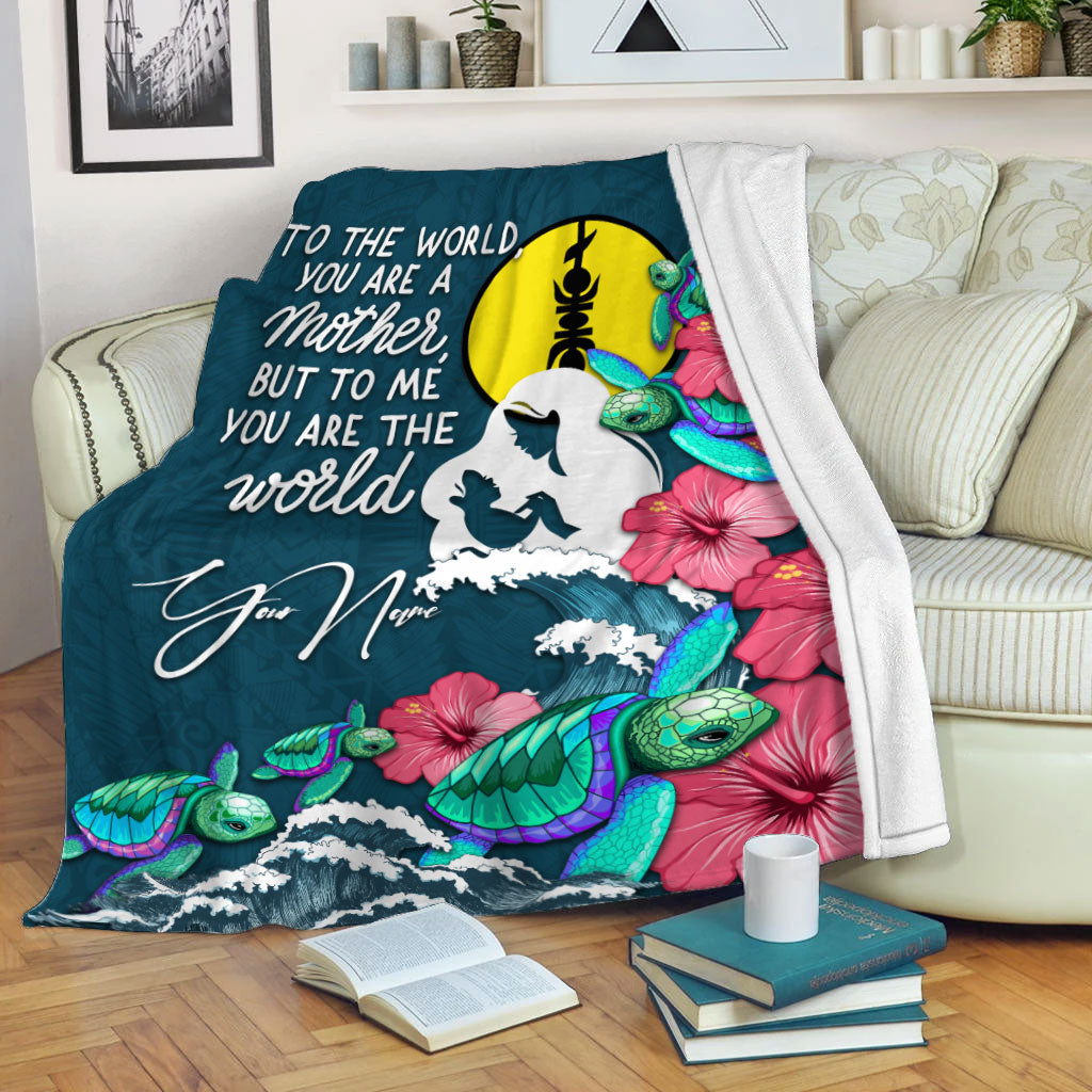 (Custom Personalised) New Caledonia Mothers Day With Green Turtle Blanket - LT12 White - Polynesian Pride
