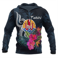 Tahiti Polynesian Hoodie Tropical Flower Unisex Blue - Polynesian Pride