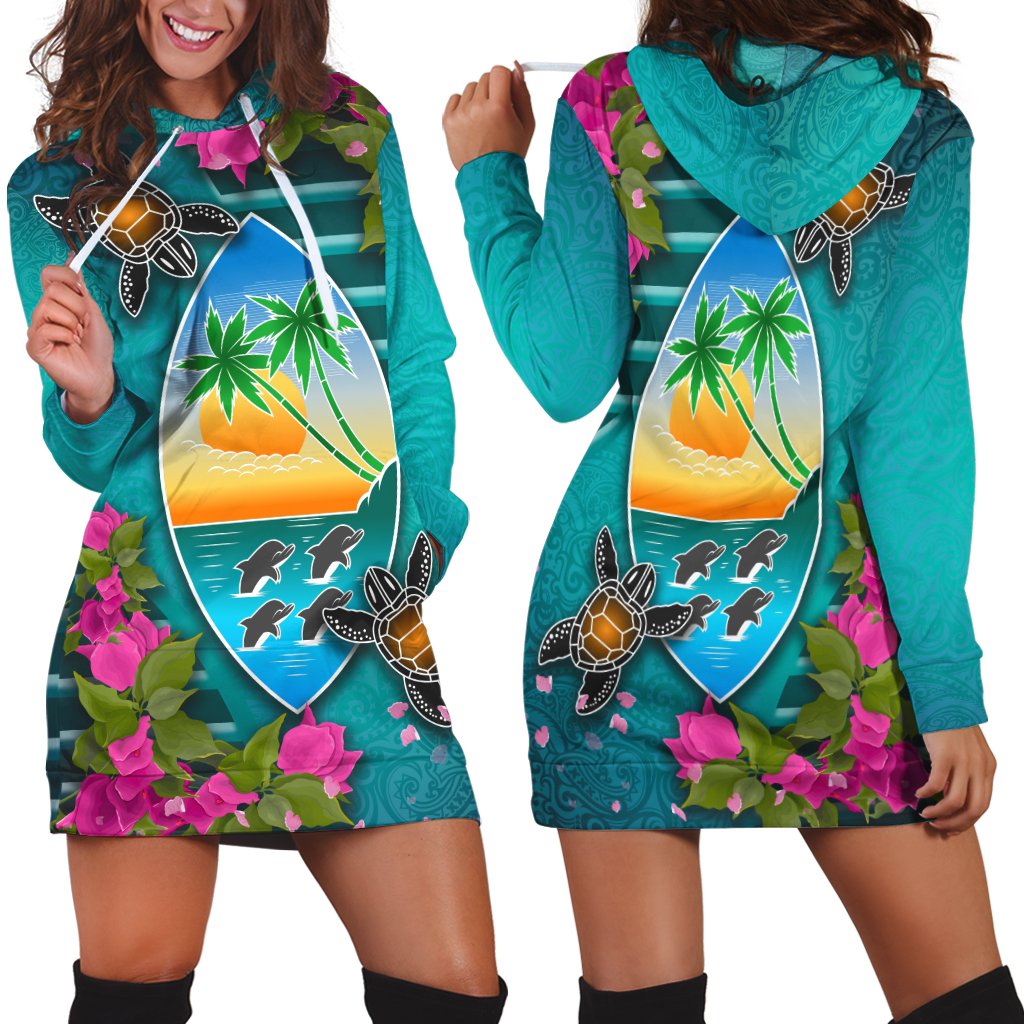 Guam Polynesian Hoodie Dress - Couple of Turtles Blue - Polynesian Pride