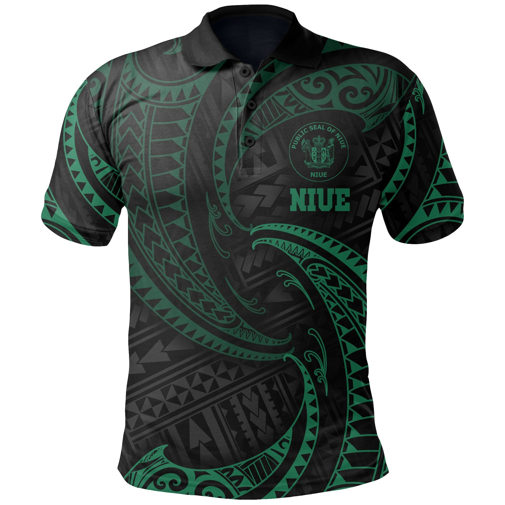 Niue Polynesian Polo Shirt Green Tribal Wave Unisex Green - Polynesian Pride