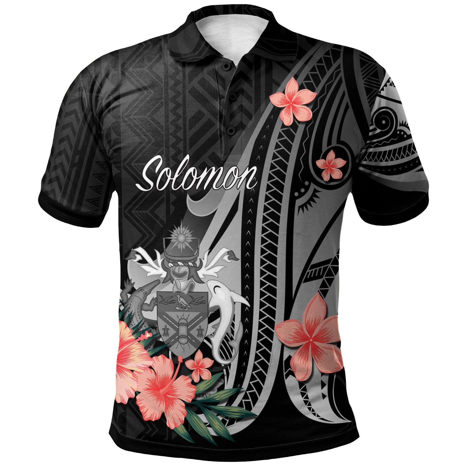 Solomon Islands Polo Shirt Polynesian Hibiscus Pattern Style Unisex Black - Polynesian Pride