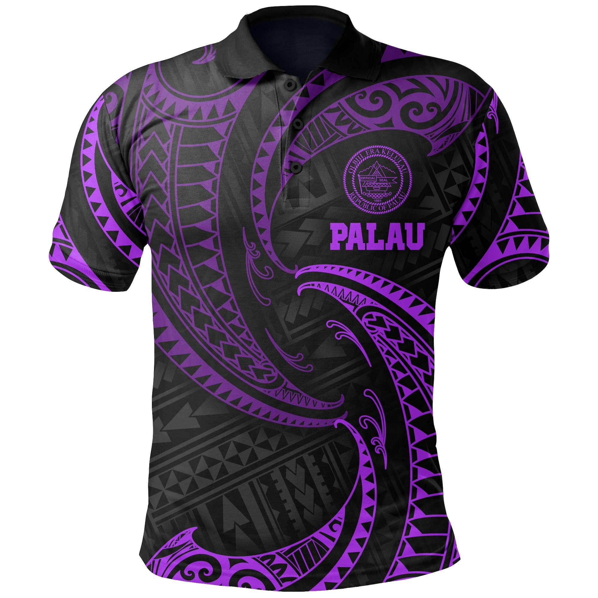 Palau Polynesian Polo Shirt Purple Tribal Wave Unisex Purple - Polynesian Pride