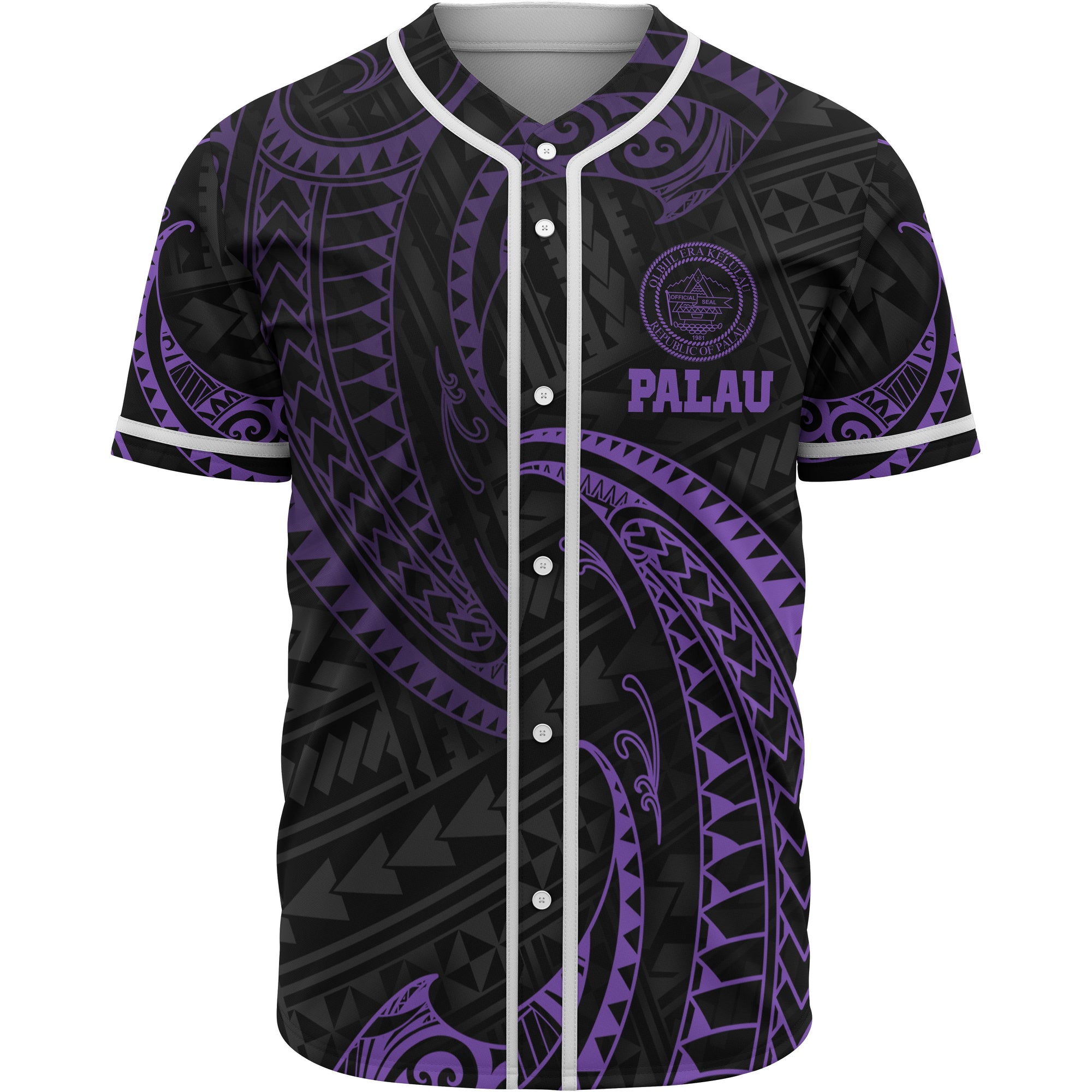 Palau Polynesian Baseball Shirt - Purple Tribal Wave Unisex Purple - Polynesian Pride