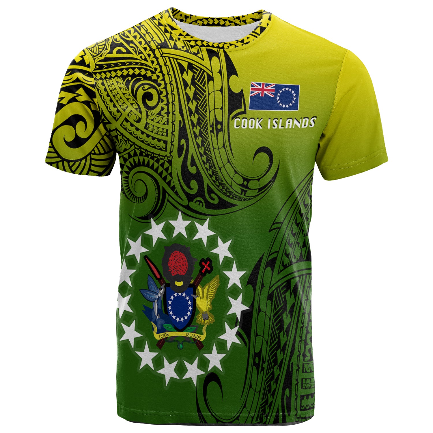 Cook Islands Patterns With Coat of Arms T Shirt LT20 Unisex Green - Polynesian Pride