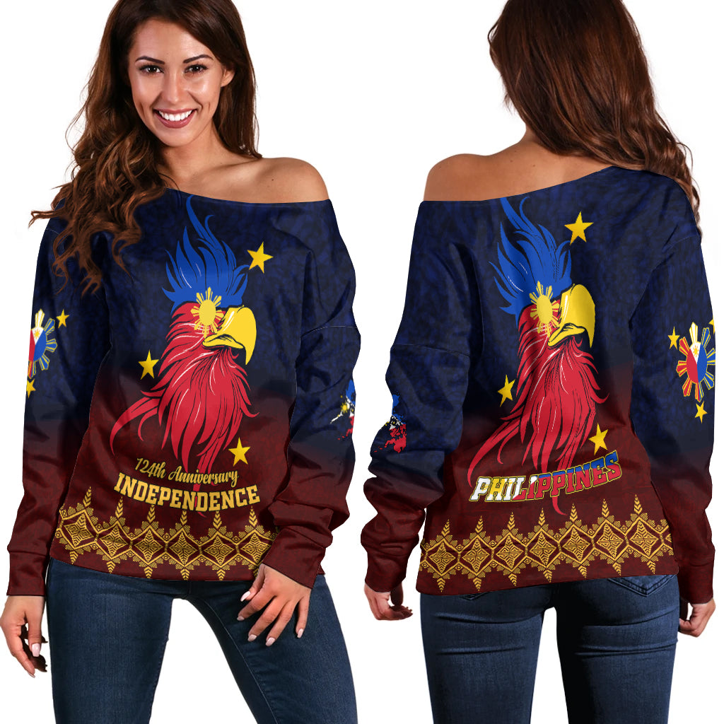 The Philippines Independence Anniversary 124th Years Women Off Shoulder Sweater - LT12 Women Off Shoulder Sweater Black - Polynesian Pride