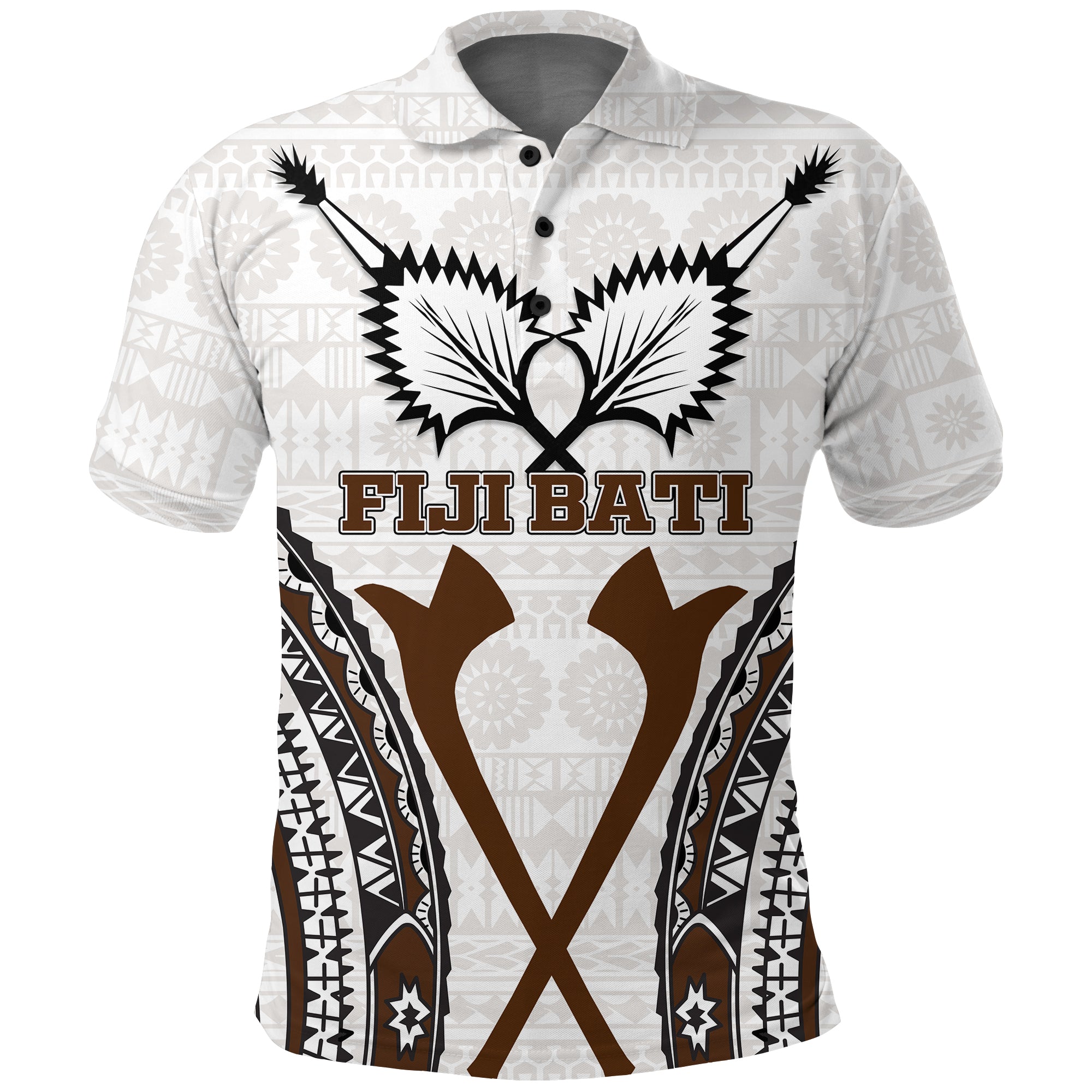 Fiji Bati Tapa Pattern Polo Shirt LT12 Unisex White - Polynesian Pride