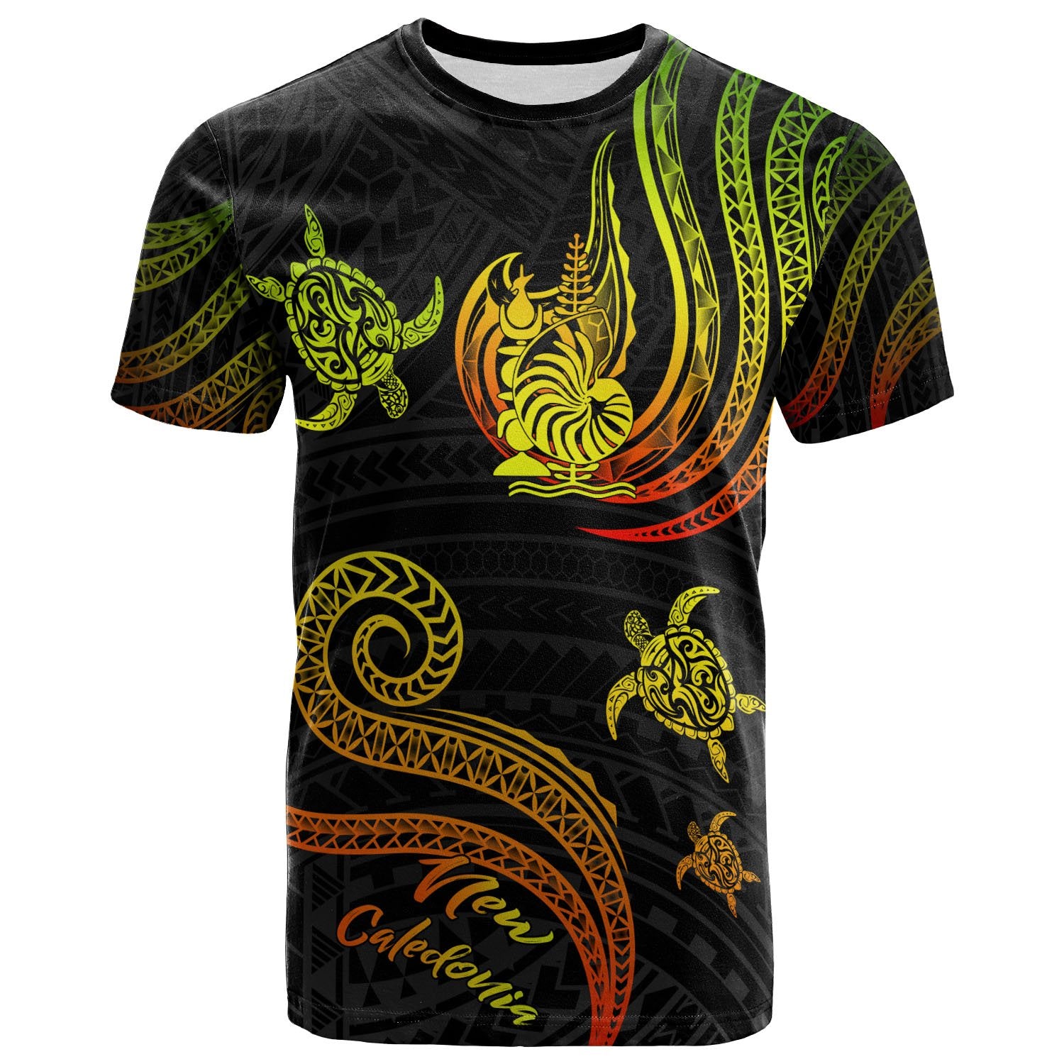 New Caledonia T Shirt Polynesian Turtle With Pattern Reggae Unisex Art - Polynesian Pride
