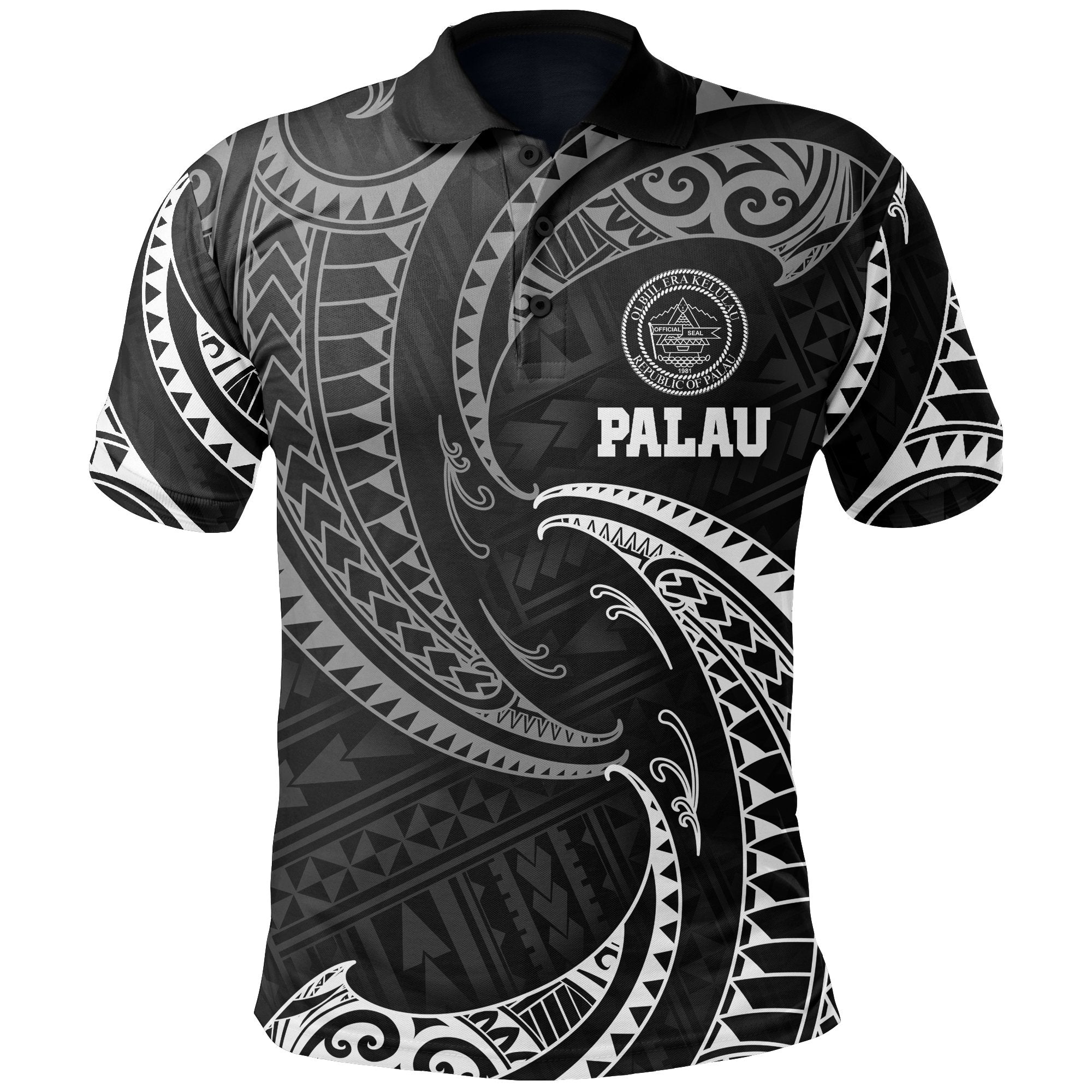 Palau Polynesian Polo Shirt White Tribal Wave Unisex White - Polynesian Pride
