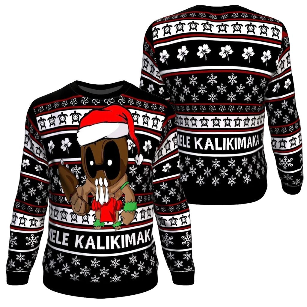 Hawaii Warriors Mele Kalikimaka Sweatshirt - Ugly Hawaii Christmas Black Unisex Black - Polynesian Pride