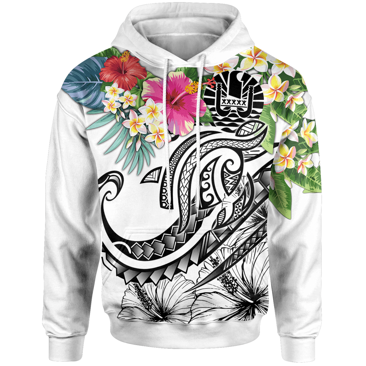 Tahiti Polynesian Hoodie Summer Plumeria (White) Unisex White - Polynesian Pride