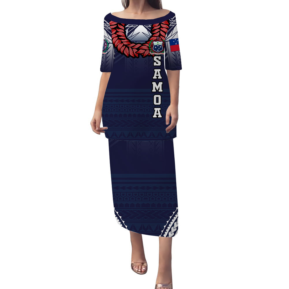 Samoan Ula Fala Art Puletasi Dress - LT12 Long Dress Blue - Polynesian Pride