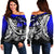 Cook Islands Women's Off Shoulder Sweaters - Tribal Jungle Pattern Blue Color Blue - Polynesian Pride