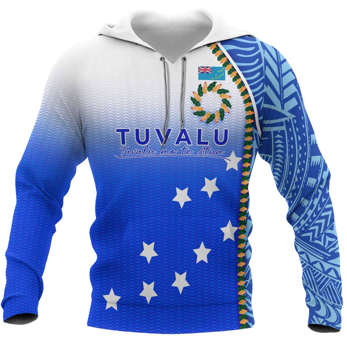 Tuvalu All Over Hoodie Ocean Waves Unisex Blue - Polynesian Pride