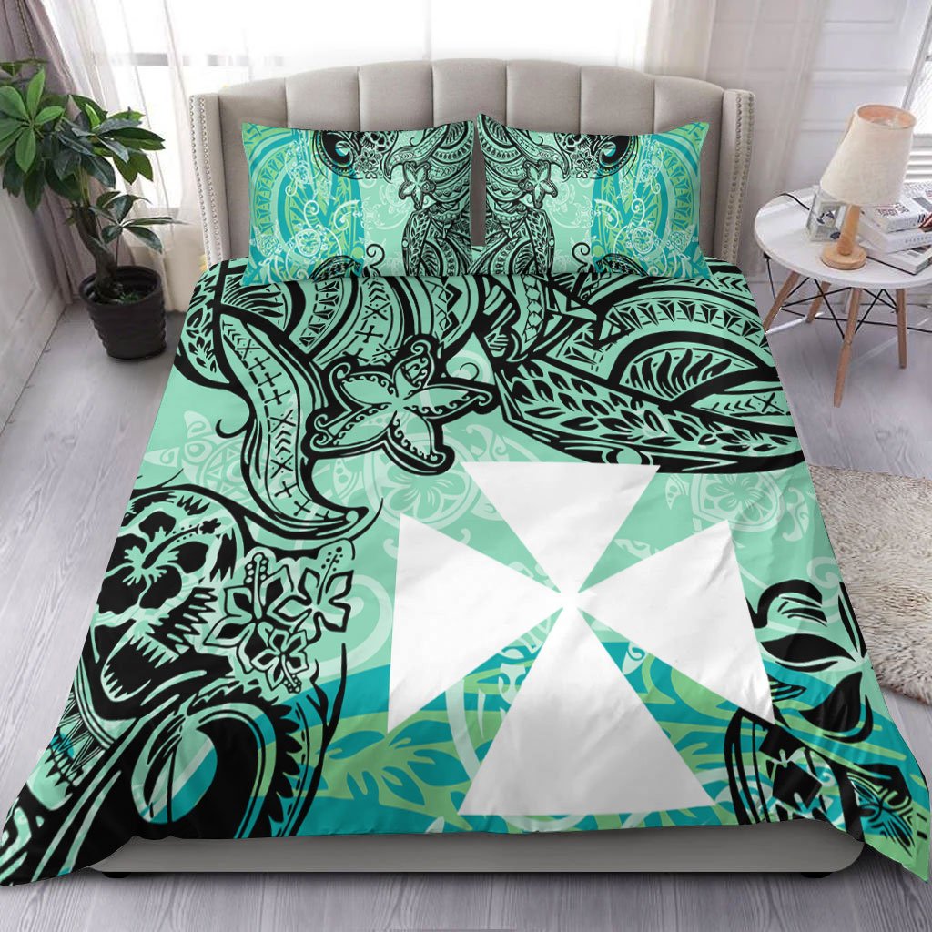 Wallis and Futuna Bedding Set - Vintage Floral Pattern Green Color Green - Polynesian Pride