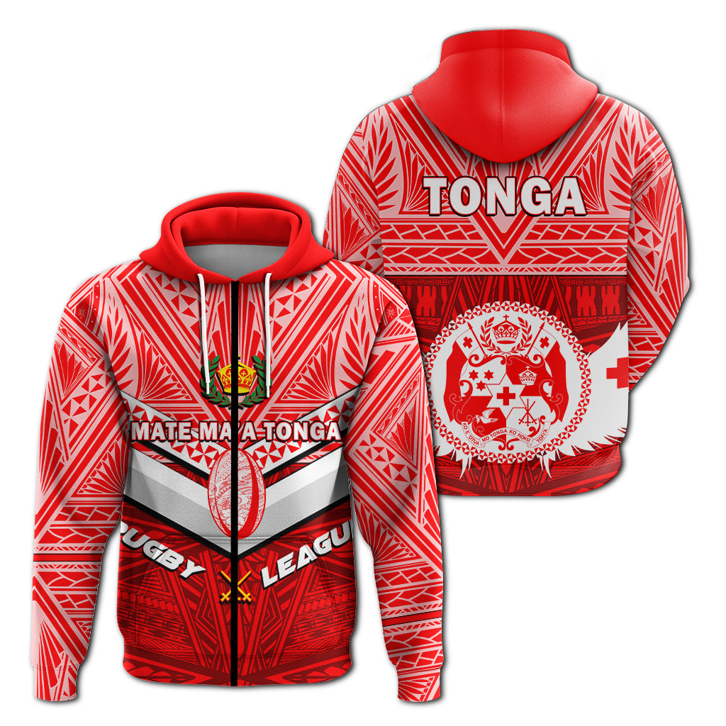 Tonga Rugby Mate Maa Tonga Tapa Pattern Hoodie LT2 Zip Hoodie RED - Polynesian Pride