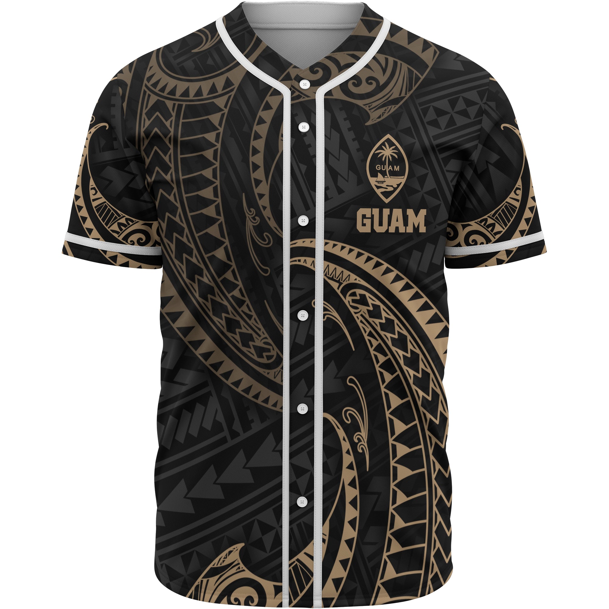 Guam Polynesian Baseball Shirt - Gold Tribal Wave Unisex Gold - Polynesian Pride