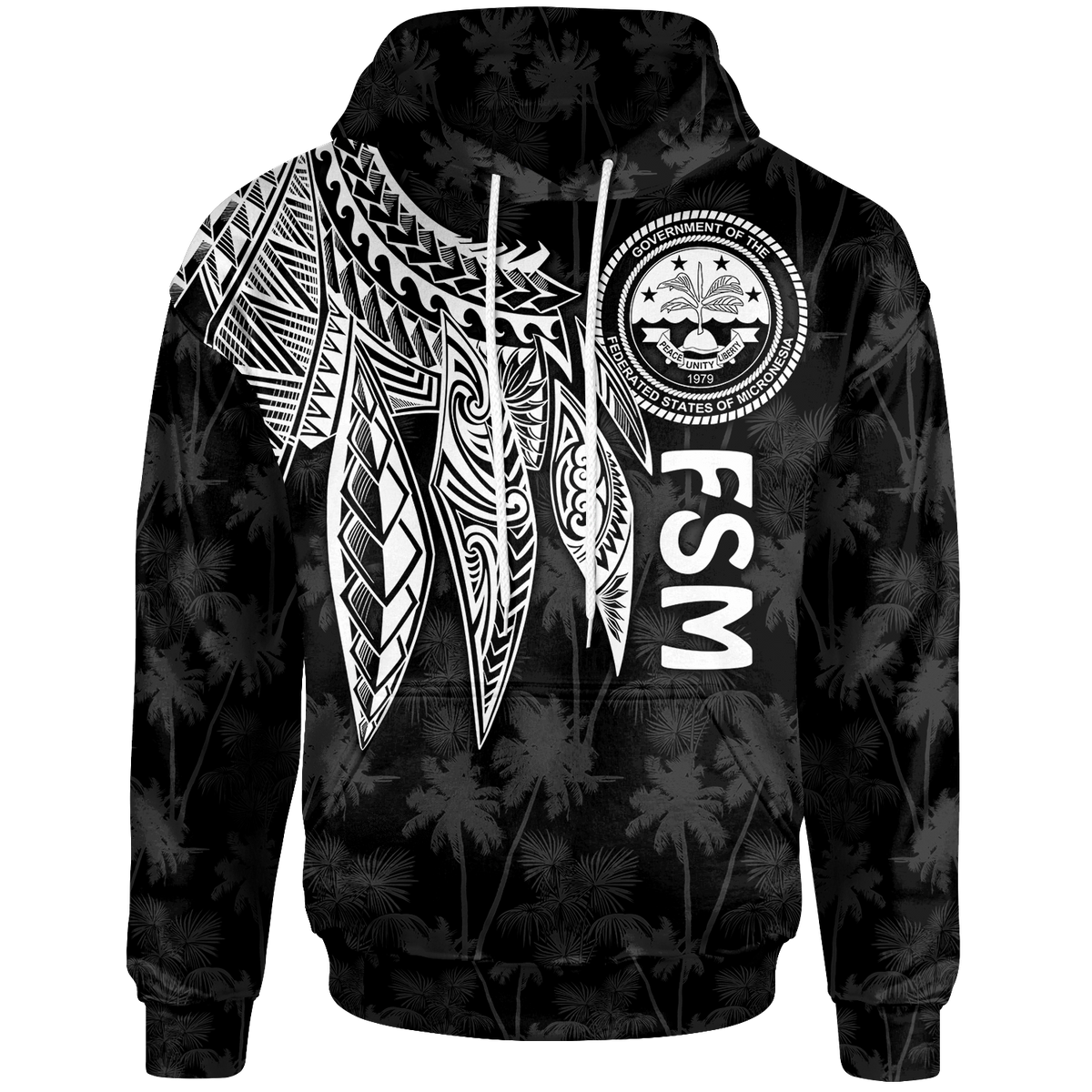 Federated States of Micronesia Hoodie Polynesian Wings (White) Unisex White - Polynesian Pride