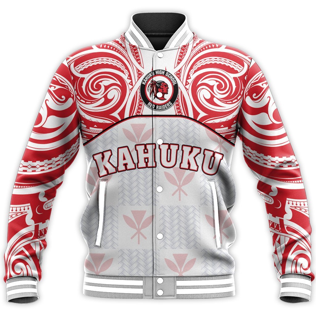 Hawaii Baseball Jacket - Kanaka Kahuku High School Baseball Jacket Demodern Style AH Unisex White - Polynesian Pride