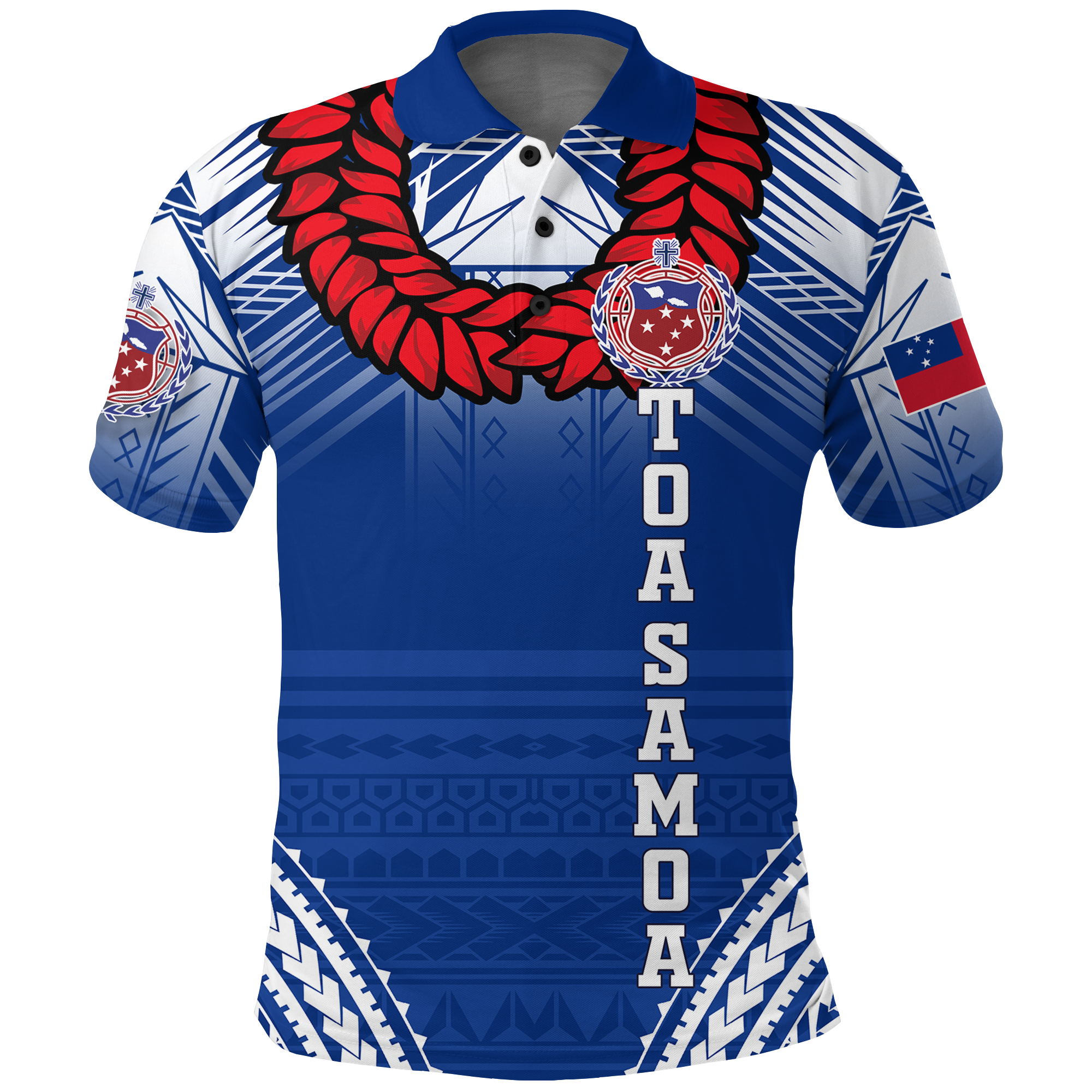 Toa Samoa Rugby Ula Fala Art Polo Shirt LT12 Blue - Polynesian Pride