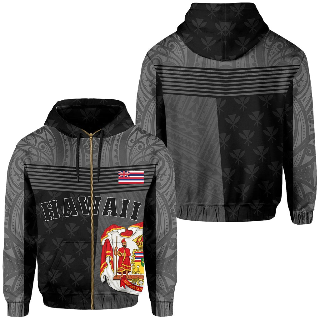 Hawaii King State Polynesian Zipper Hoodie Gray Mult Unisex Gray - Polynesian Pride